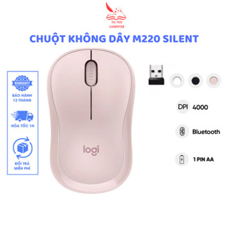 Chuột Không Dây Logitec M220 Silent Màu Hồng Aphavin - Giảm Ồn 90%, USB, Tặng Pin, Phù Hợp PC/Laptop BH 1 Năm