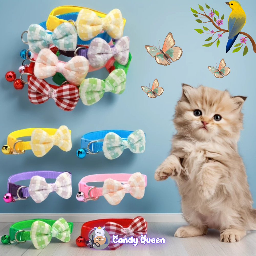 Vòng Cổ Cho Chó Mèo Thú Cưng Có Đính Họa Tiết Nơ Tròn Kèm Chuông Dễ Thương Nhiều Màu Sắc