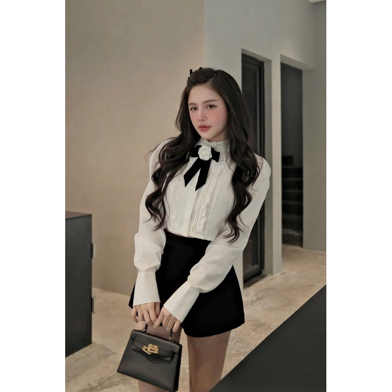 Áo sơmi cổ ngọc kèm nơ PKT TKCC 𝑺𝒉𝒆'𝒔 𝑩𝒚 𝑻𝑷 cam kết hàng chuẩn mẫu bao check