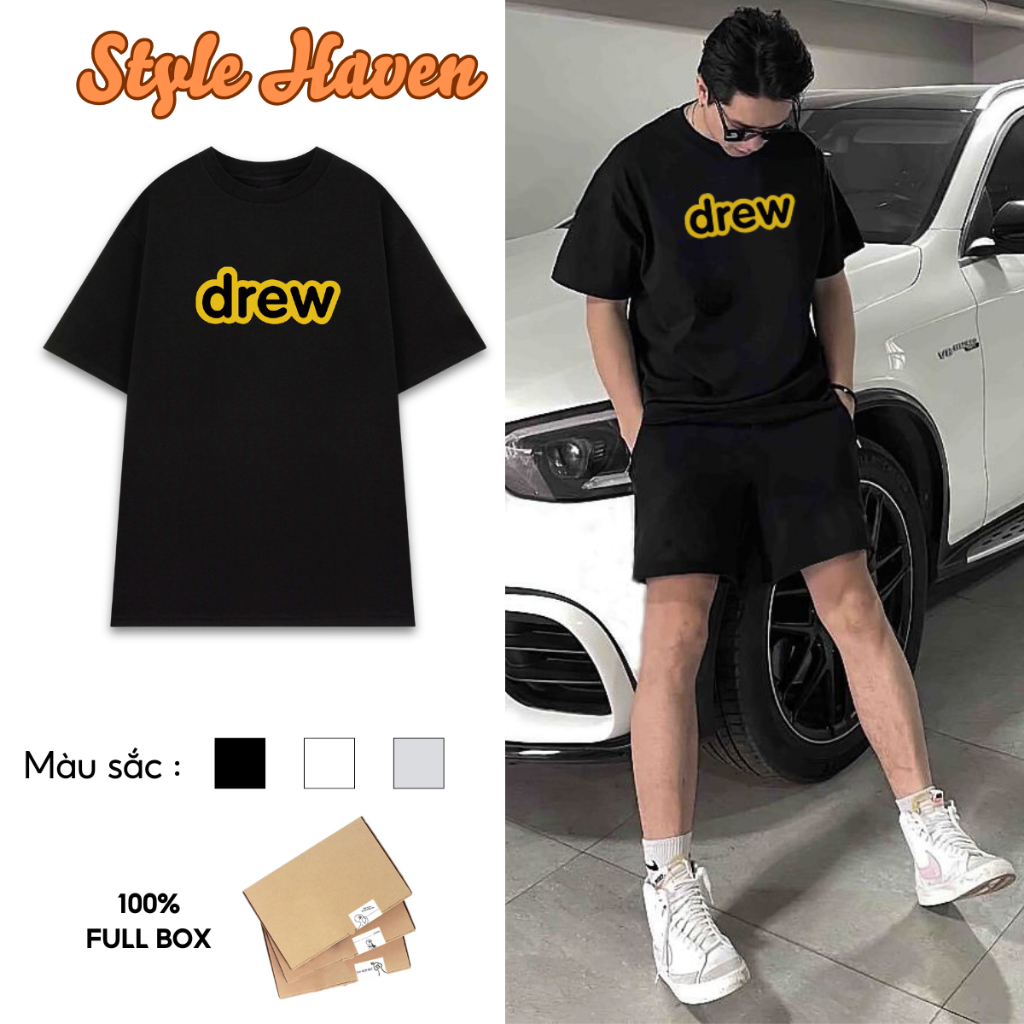 Áo Thun Drew chữ Nam Nữ form Rộng - STYLE HAVEN - Áo Phông Unisex Chất Cotton 100% Mềm Mịn,In hình s