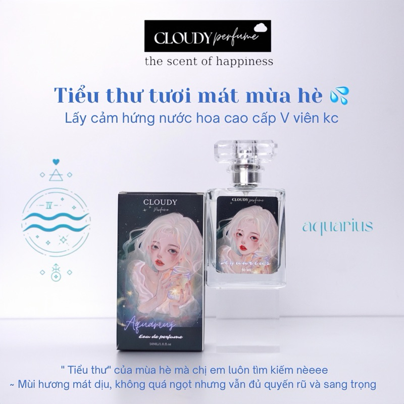 (Cung Bảo Bình - AQUARIUS) TINH DẦU NƯỚC HOA CUNG HOÀNG ĐẠO LƯU HƯƠNG 10-12 TIẾNG Cloudy Perfume 50M