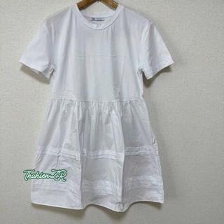 (Chính hãng size S)Váy mini ZARA 0264/869/250 màu trắng kiểu babydoll cotton(kèm ảnh thật)