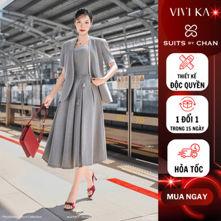  Đầm công sở  TẶNG DÂY BELT  dáng dài có tà xếp ly thanh lịch Peony - SUITS BY CHAN SCDA00006noel giáng sinh 