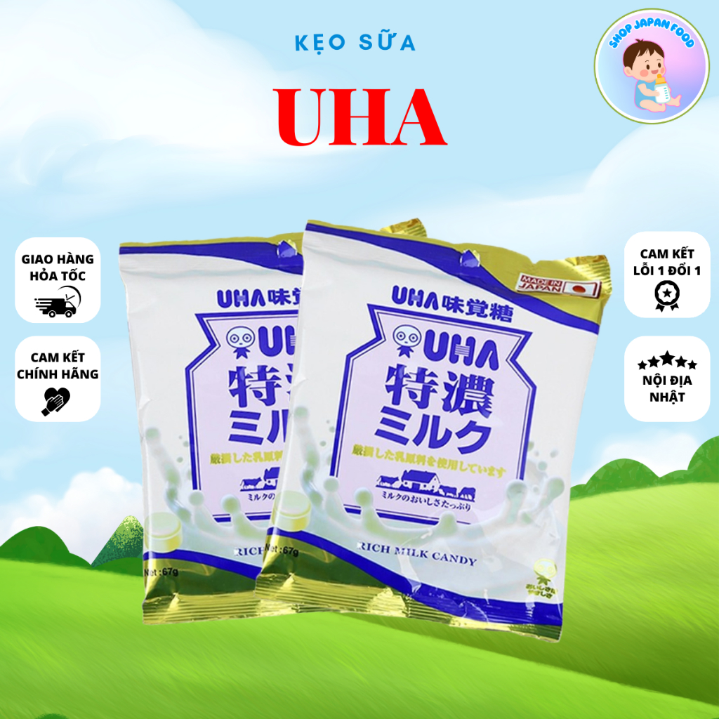 (HSD:4/2026)Kẹo Sữa UHA Tokuno (hồng bóng) 67g
