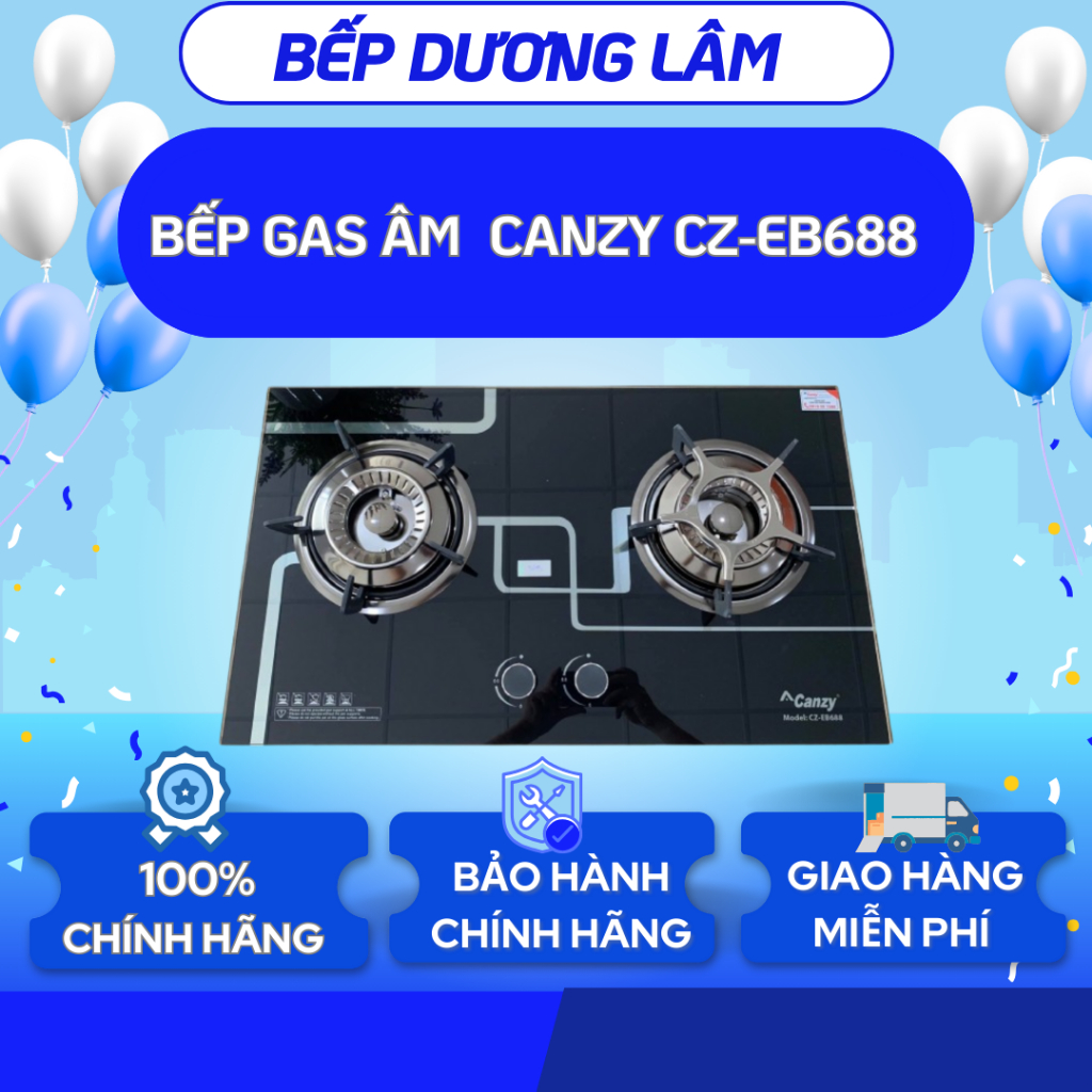 Bếp gas âm Canzy CZ-EB688 - Kính cường lực 12mm, Lửa xoáy tiết kiệm gas
