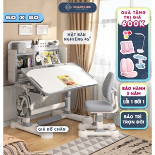 Bộ Bàn Học Chống Gù C12 Smart Kids Size Lớn 60x80, Mặt Bàn Nghiêng 0-45 Độ, Kèm Nhiều Quà Tặng
