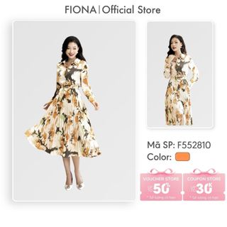  Set bộ lẻ FIONA SET Áo sơ mi dáng suông họa tiết hoa loang Chân váy dáng xòe dập ly hình quạt F552810+F252733 