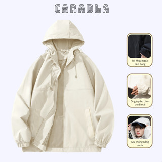 Áo Khoác Gió Nam Nữ Chống Nước Chống Nắng Cao Cấp 2 Lớp Kèm Mũ CARADLA BST01 Form Rộng Kiểu Dáng Unisex
