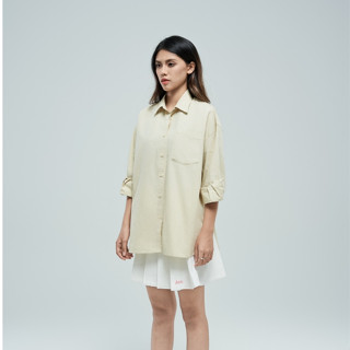 Áo Sơ Mi Nữ BOO Thêu Logo Essential Oversized Màu xanh