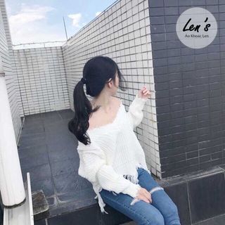 Áo len tay dài cổ tim len xé Nàng Len