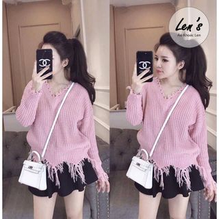 Áo len tay dài cổ tim len xé Nàng Len