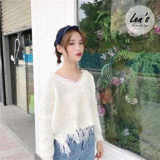 Áo len tay dài cổ tim len xé Nàng Len