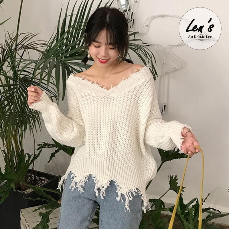Áo len tay dài cổ tim len xé Nàng Len