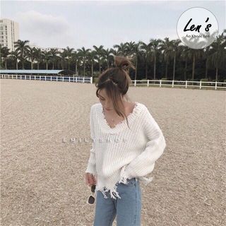 Áo len tay dài cổ tim len xé Nàng Len