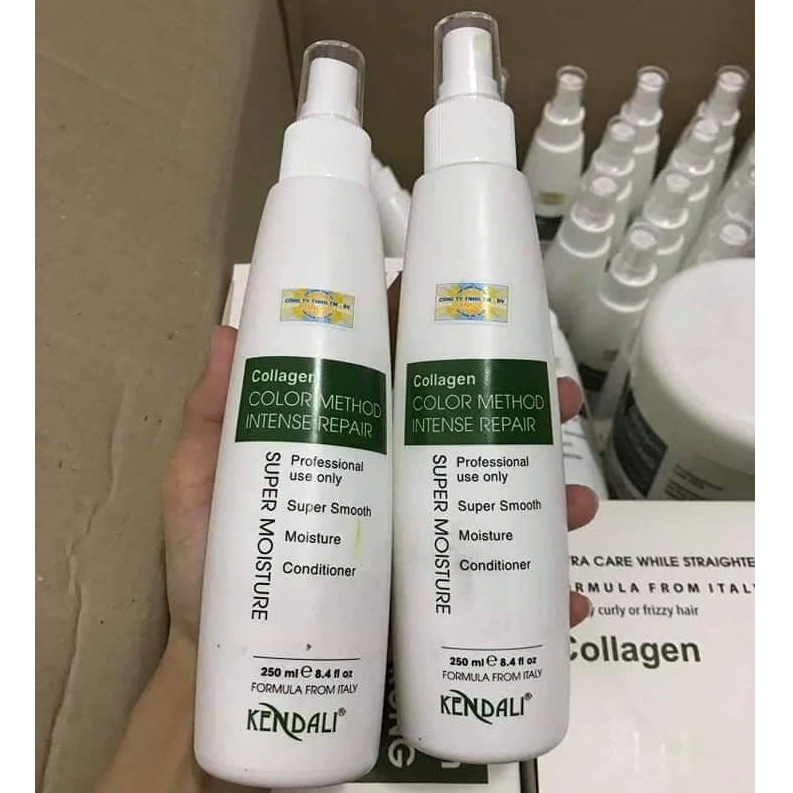 Xịt Dưỡng Tóc Collagen Kendali chai trắng 250ml Siêu Duõng Siêu Phục Hồi Không Bết Rít Hương Thơm Dịu Nhẹ - Chính Hãng