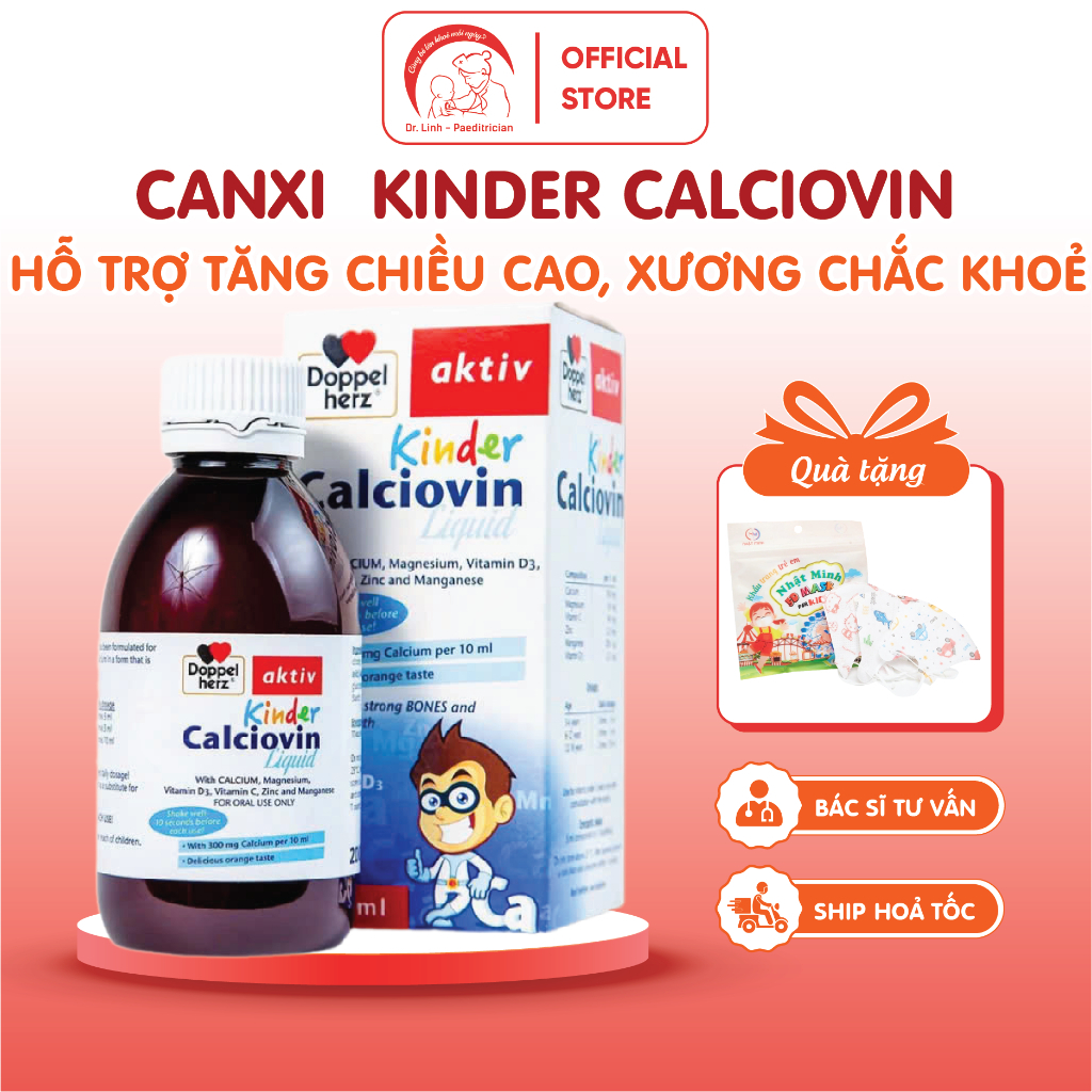 Siro canxi cho bé Doppelherz Kinder Calciovin bổ sung canxi hữu cơ hỗ trợ tăng chiều cao, xương chắc