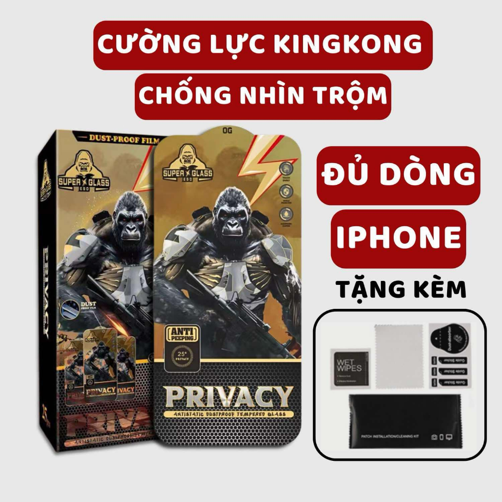 Kính Cường Lực iPhone KK Chống Nhìn Trộm Full Màn - iP 6/6s/7/8/Plus/X/XS/XR/11/12/13/14/15/16/Pro/Max/Mini - WOLFCASE