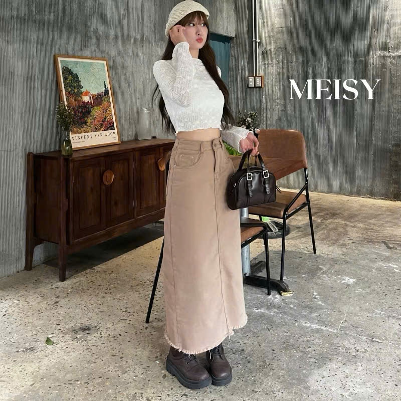 Chân váy jeans bò nữ dáng xòe dài cạp lưng cao chất không co giãn phong cách Hàn Quốc Meisy | BigBuy360 - bigbuy360.vn
