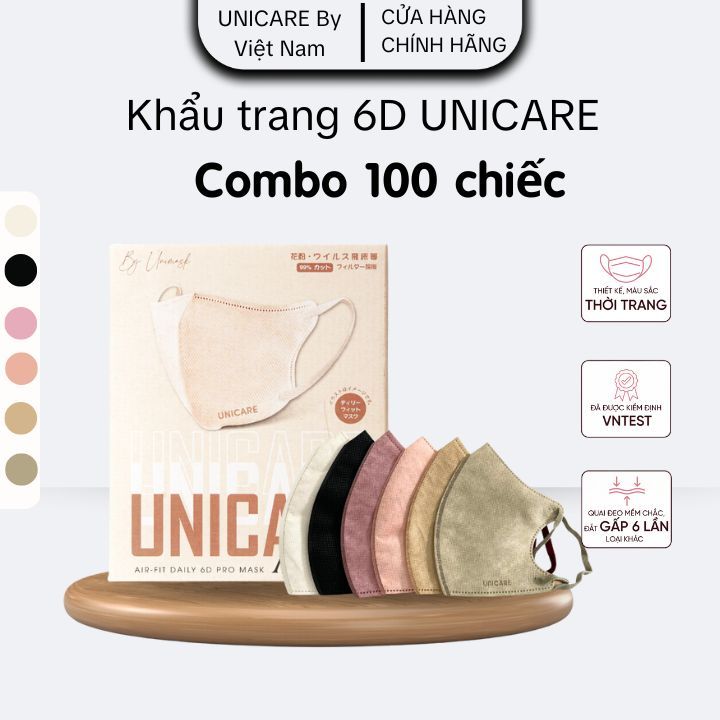 UNICARE Combo 100 Chiếc Khẩu trang UNICARE 6D ProMask Kháng Khuẩn Quai Chun Mềm Mại 3 Lớp Kháng Khuẩn