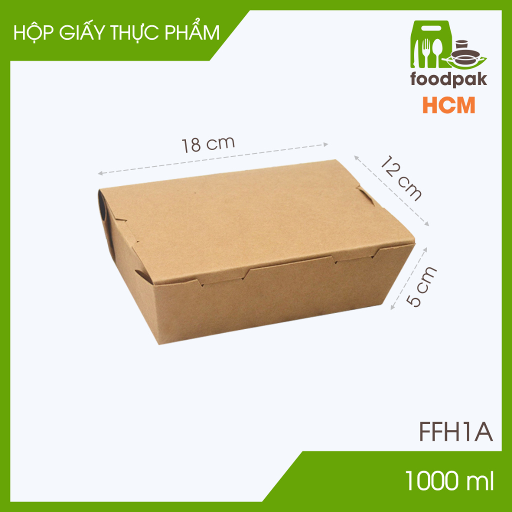 FFH1A - 18x12x5 cm - Combo 25 Hộp giấy nâu đựng đồ ăn - Hộp đựng thực phẩm, thức ăn mang đi -F.MFH1A