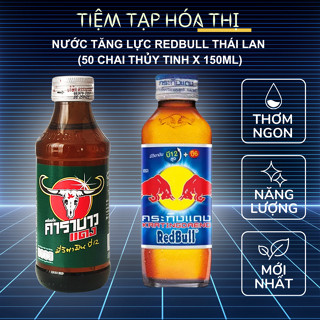 Thùng 50 Chai Nước Uống Tăng Lực Redbull VS Carabao Thái Lan (50 Chai Thủy Tinh x 150ml)