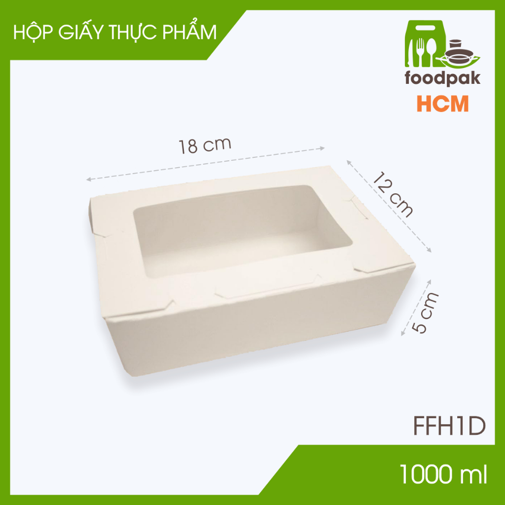 FFH1D - 18x12x5cm - Combo 25 Hộp giấy trắng đựng đồ ăn có cửa sổ - Hộp đựng thức ăn mang đi -F.MFH1D