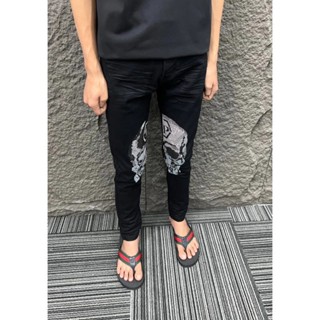 Quần Jean  Phillip Plein Đính Đá Đầu Lâu Siêu Cá Tính Slimfit Bó Sát Quần bò màu đen rách gối co giãn 4 chiều