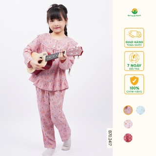 Bộ lanh bé gái quần dài áo dài tay họa tiết dễ thương thời trang Việt Thắng - B70.2417