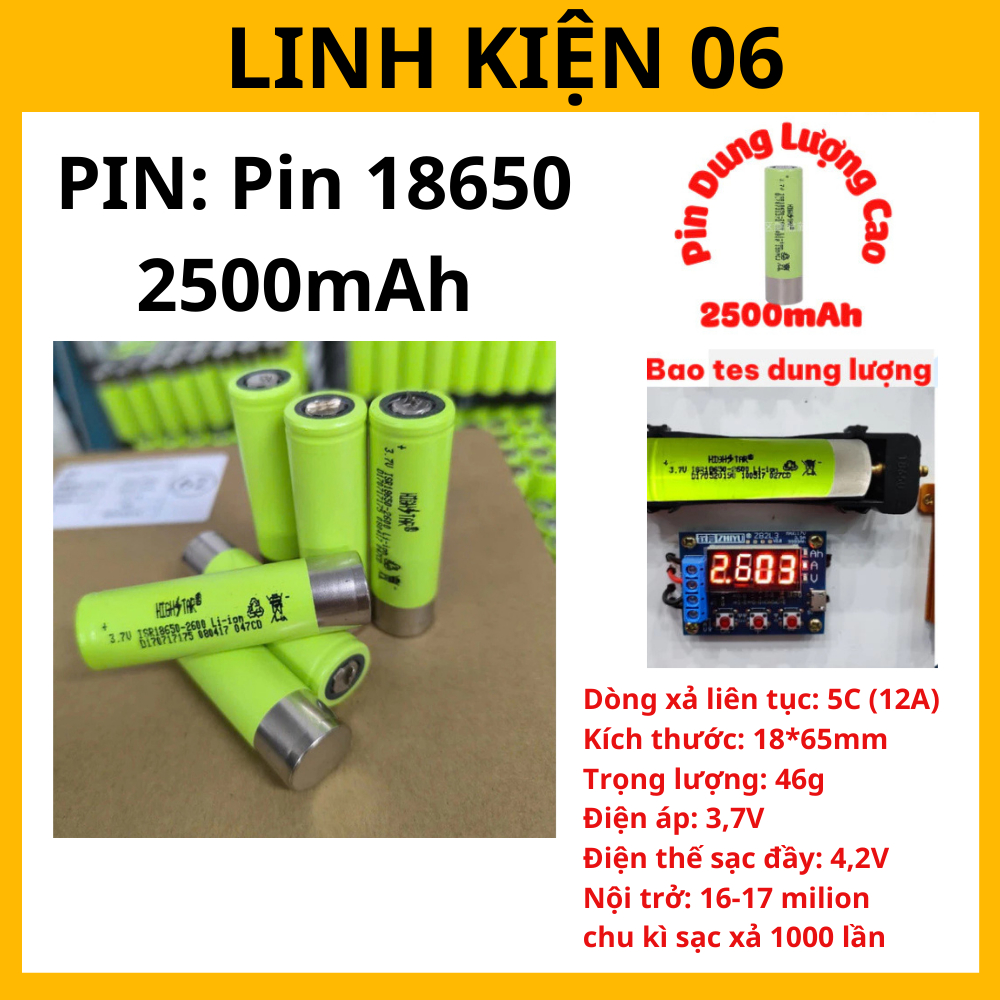  Cell Pin Tháo Khối Pin 18650 Chính Hãng Hightstar 2600mAh -Dòng xả cao 5C-12A  dùng làm pin máy khoan-LINH KIỆN 06 