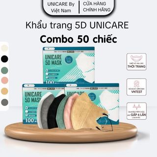  UNICARE 50 Chiếc Khẩu Trang 5D Unimask Chính Hãng Chống Bụi Mịn 3 Lớp Kháng Khuẩn 