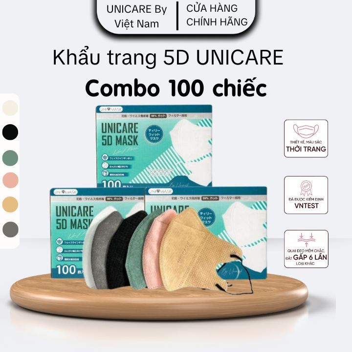UNICARE 100 Chiếc Khẩu Trang 5D Unimask Chính Hãng Ngăn Ngừa Khói Bụi Cản Tia UV Thế Hệ Mới