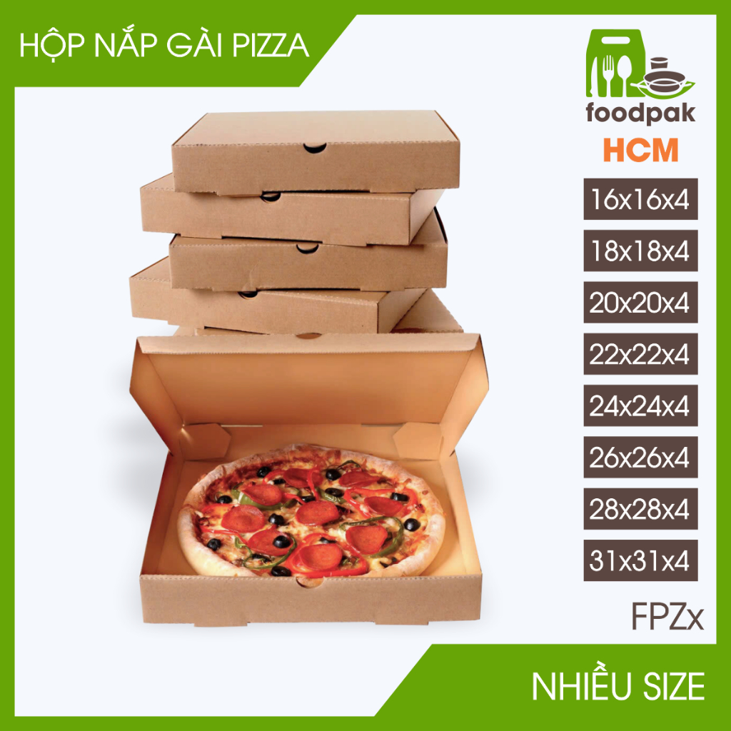 FPZ - Combo 100 Hộp nắp gài đựng bánh pizza - Nhiều size - Hộp giấy đựng thức ăn take away