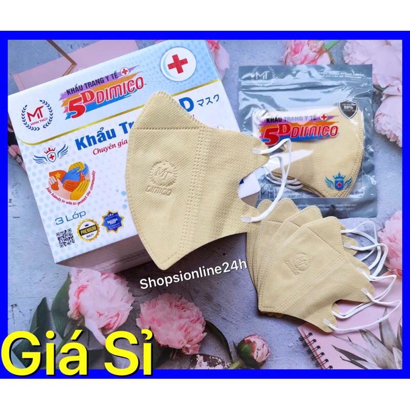 ✅[ Hộp 100 cái ] khẩu Trang 5D màu Kem , màu Be 5D mask Dimico