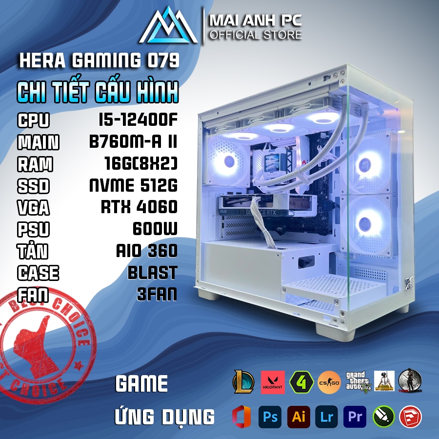 Bộ máy tính để bàn PC HERA GAMING 79 (I5-12400F | B760M-A II | RTX 4060 ASUS DUAL EVO 8GB)