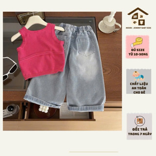 (10-30kg) Set Bộ Áo Quần Jean Mềm Cho Bé Gái Mùa Hè Áo Cotton Croptop Phối Quần Dáng Suông Cá Tính Moon Jonhny baby kids