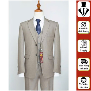 Bộ vest nam trung niên cao cấp chất vải tuysi,tặng ngay 1 áo gile vải cùng màu