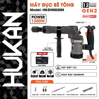 Máy đục bê tông HUKAN HK-DH0820M, 17 ly, Công suất 1250W, Tặng 2 mũi đục