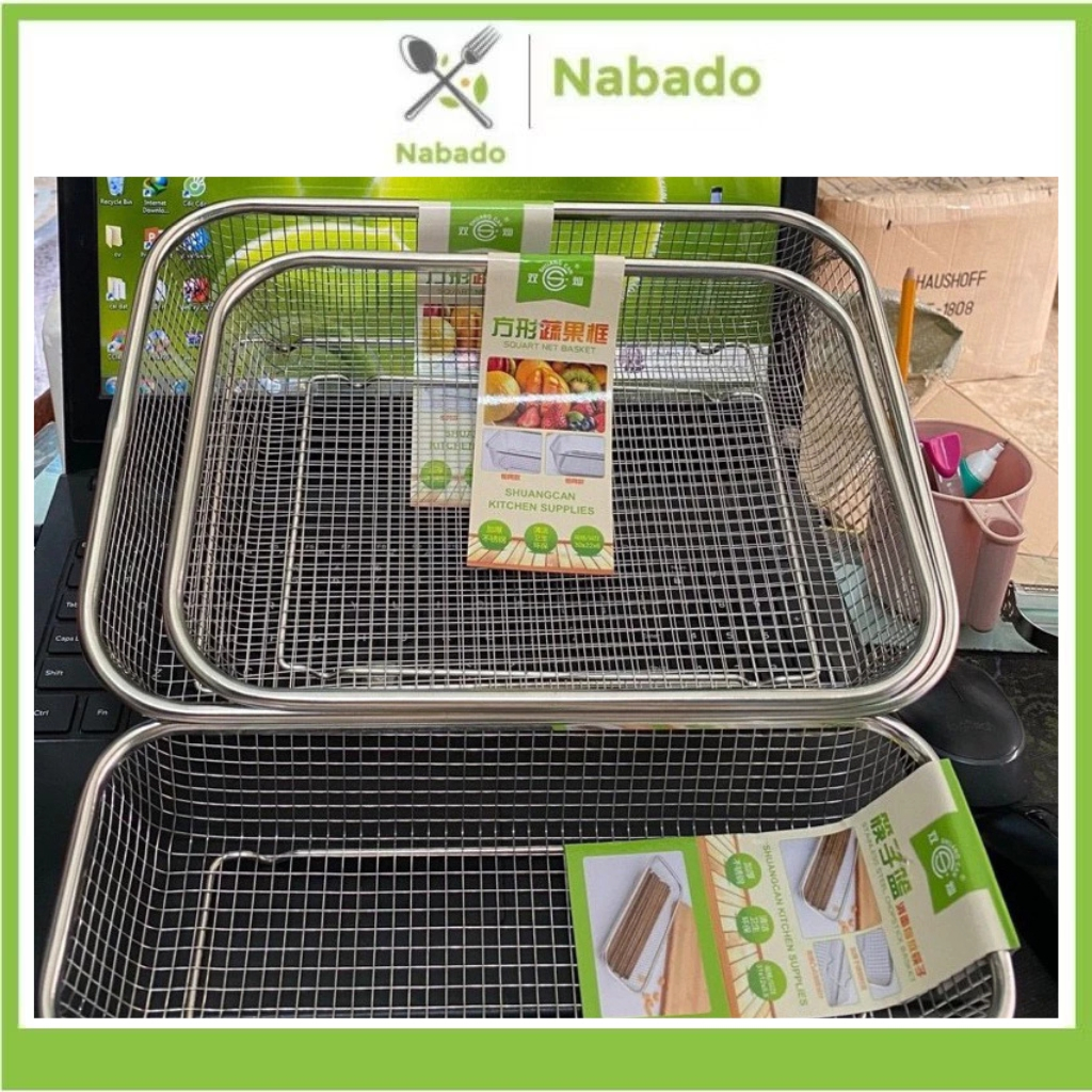  Rổ inox hình chữ nhật nhiều kích thước Rổ lưới 304 đa năng đựng đồ chiên rán mỡ không lo rỉ 