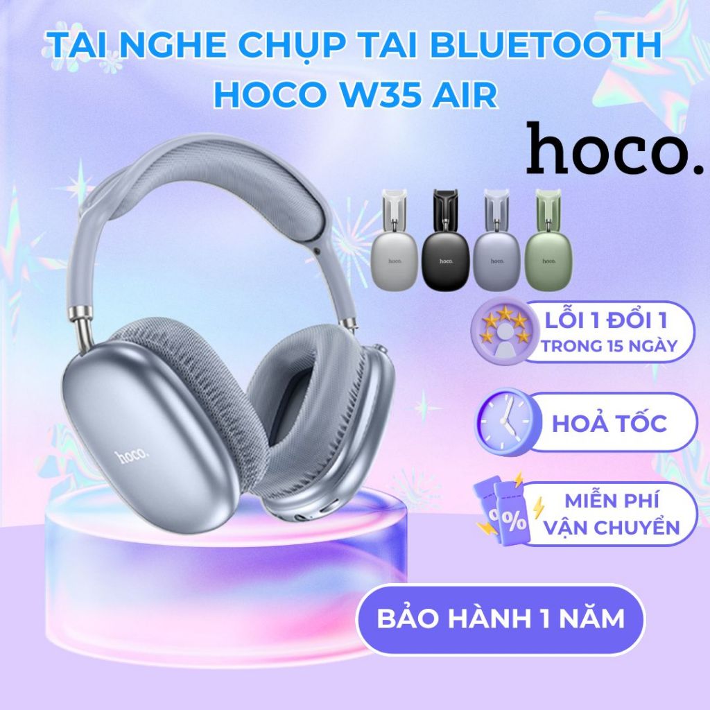 Tai nghe chụp tai bluetooth W35 Hoco Air, Bluetooth 5.3, Headphone có mic đàm thoại, Pin trâu 40h ng