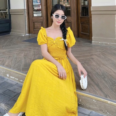 Đầm maxi thiết kế dáng dài tay phồng bo chun xinh xắn Callene (L2636)
