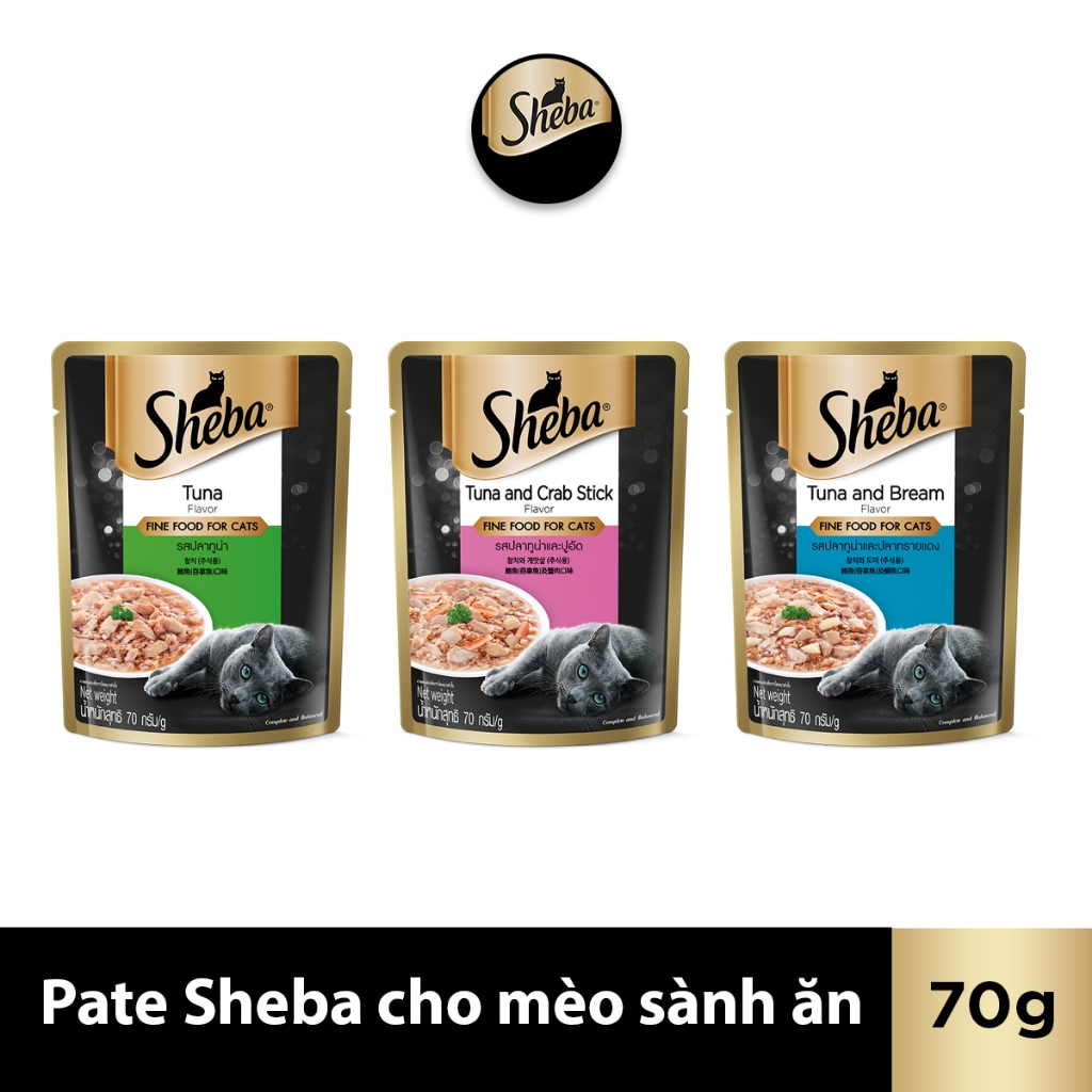 SHEBA Pate cho mèo sành ăn - Thức ăn cho mèo trưởng thành dạng sốt, 70g