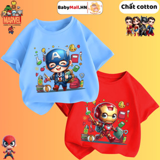 Áo thun hình Siêu Anh Hùng Marvel cho bé trai BABYMALL, áo phông cộc tay cho bé chất cotton mềm mịn