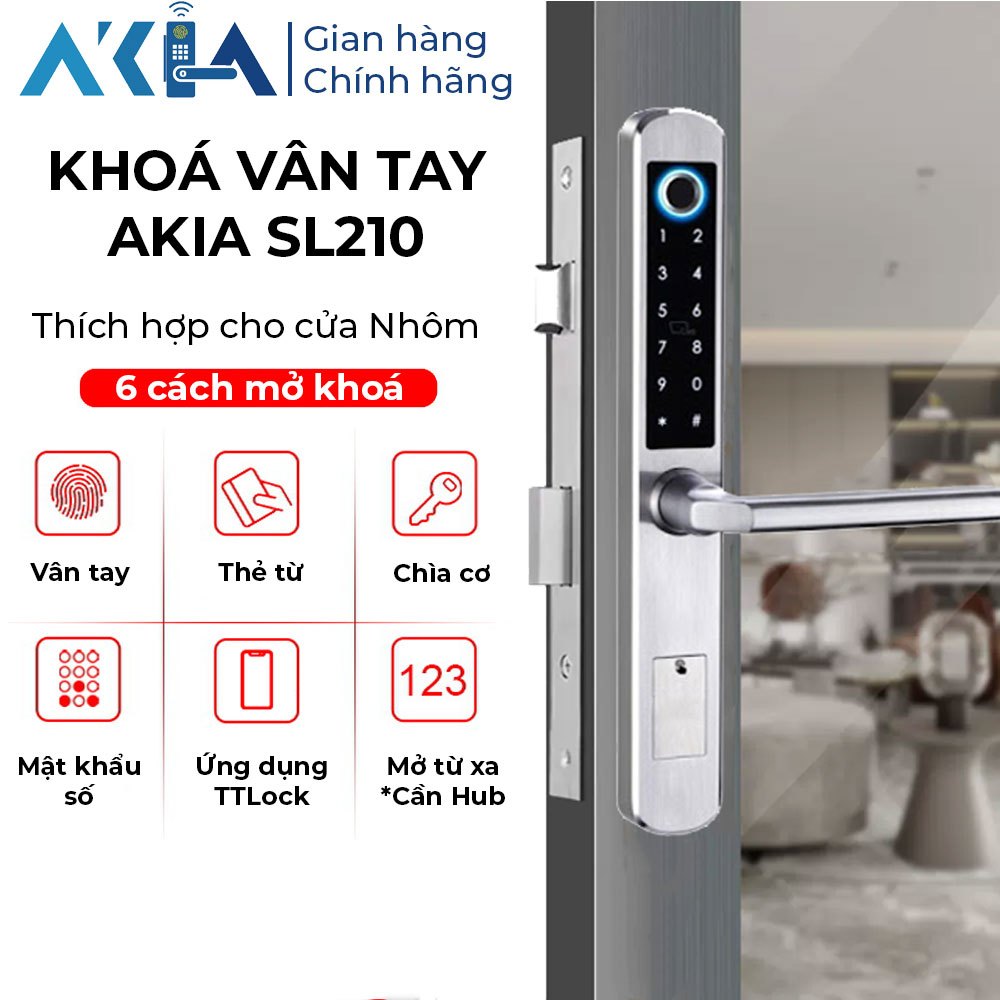 Khóa vân tay AKIA SL210 dành cho cửa nhôm XingFa - Mở khóa vân tay, mật khẩu, thẻ từ, ứng dụng TTLoc