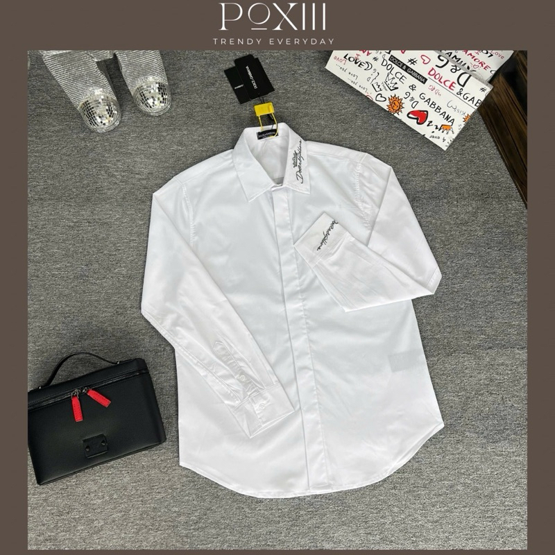 Áo Sơ Mi D V G Thêu Check Cổ Và Tay Form Chuẩn - Áo Sơ Mi Nam Nữ Thêu Chữ Thanh Lịch Vải Thô Mềm Dày