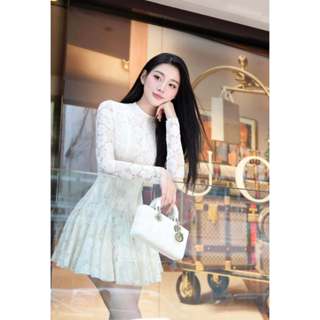  Đầm váy nữ dài tay chiết eo chân váy xòe 12 mảnh CHOUCHOU TỰ MAY LẠI Đầm dài tay dáng ngắn basic cổ tròn lyn 