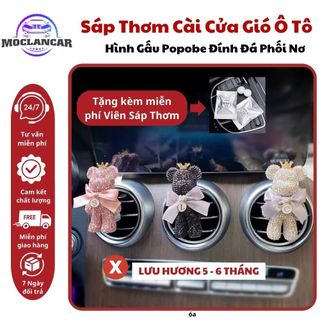 Sáp Thơm Cài Cửa Gió Ô Tô Hình Gấu Popobe Đính Đá Phối Nơ Bản Siêu Cấp Cực Đẹp Phụ Kiện Trang Trí