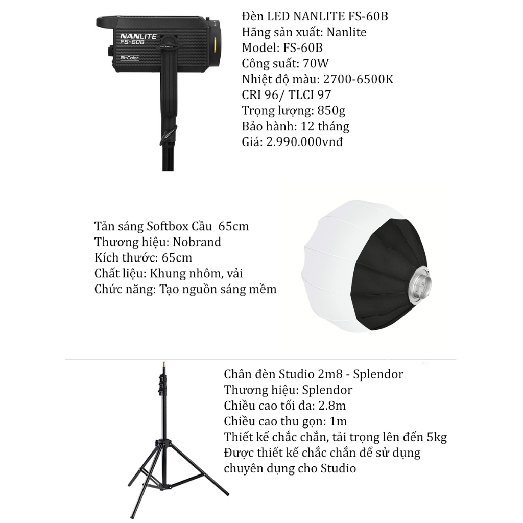 Combo Đèn LED NANLITE FS-60B - Chính hãng - Combo 4