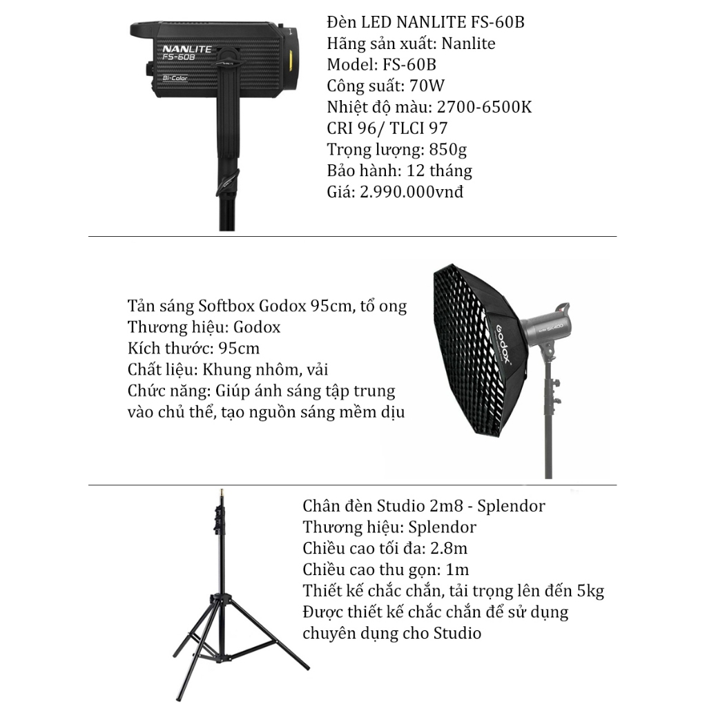 Combo Đèn LED NANLITE FS-60B - Chính hãng - combo 5