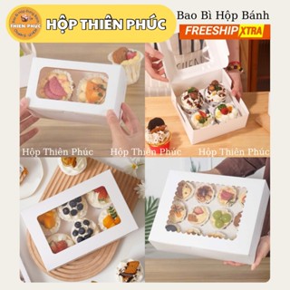 10 Hộp giấy đựng cupcake nắp kính - Hộp đựng cup muffin kem - bánh tiramisu - panna cotta