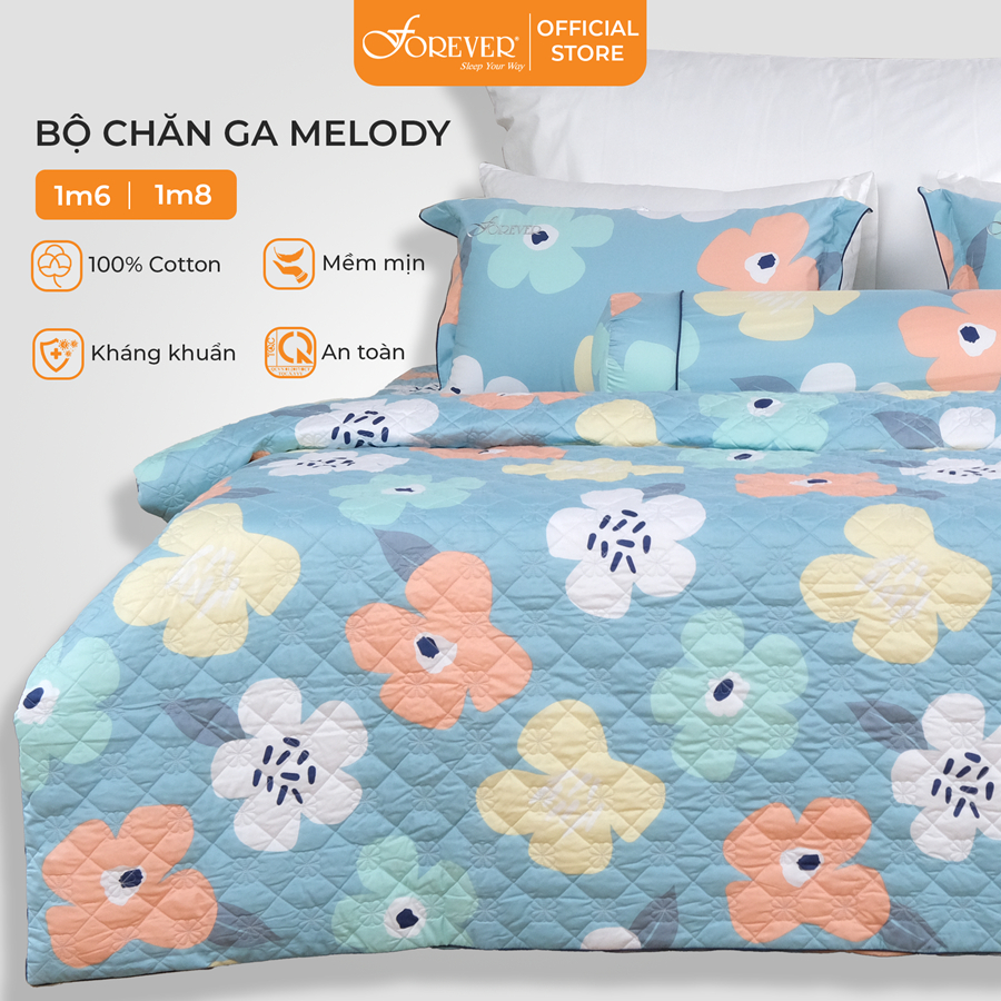 Bộ chăn ga gối Forever Chần chun Melody 100% cotton set 4 món cao cấp thoáng mát (nhiều mẫu)